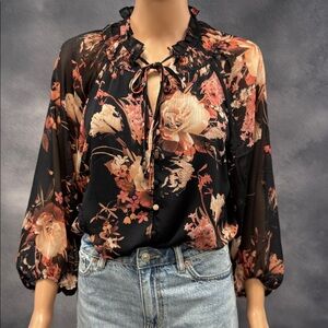 Have Elegant Black and Pink Floral Blouse